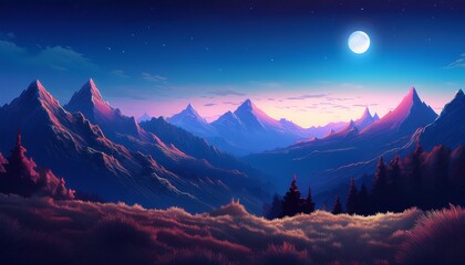 Night Mountains 8Bit Game Landscape
