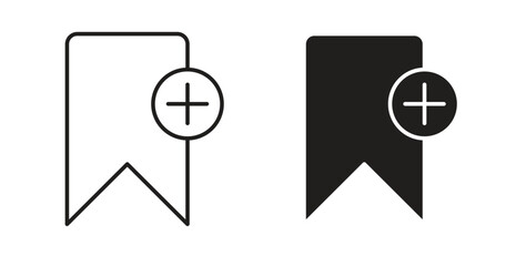 Bookmark add icons, vector design. Silhouette and stroke icon collection