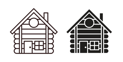 Cabin icons, vector design. Silhouette and stroke icon collection