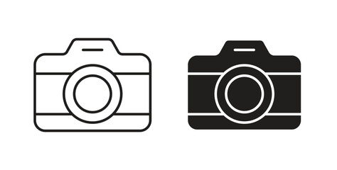 Camera icons, vector design. Silhouette and stroke icon collection