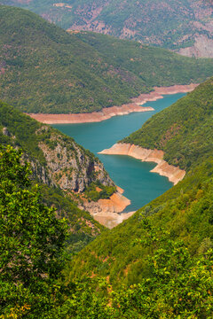 Scenic summer landscape of Fierza reservoir dam lak, situated between Kukes and Fierze, Albania, Europe