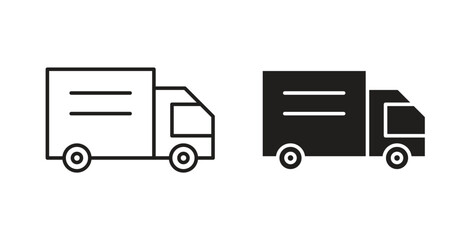 Delivery van icons, vector design. Silhouette and stroke icon collection
