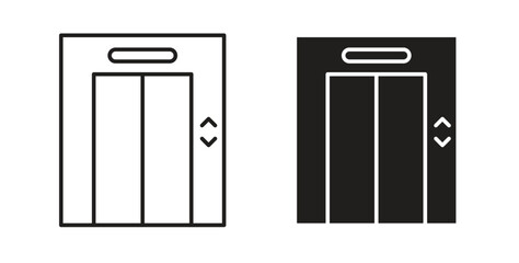 Elevator icons, vector design. Silhouette and stroke icon collection