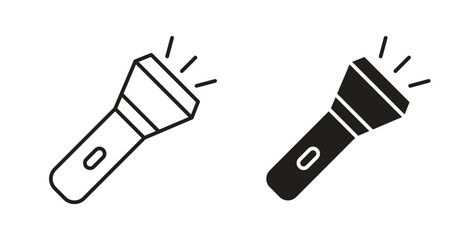 Flashlight icons, vector design. Silhouette and stroke icon collection