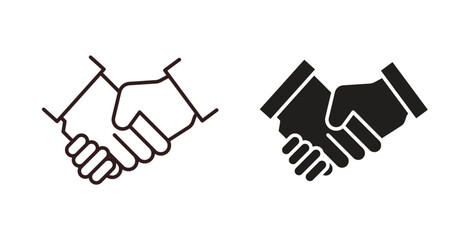 Handshake icons, vector design. Silhouette and stroke icon collection