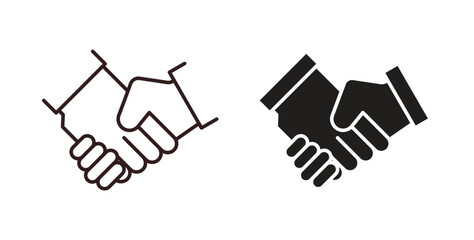 Handshake icons, vector design. Silhouette and stroke icon collection