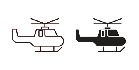 Helicopter icons, vector design. Silhouette and stroke icon collection