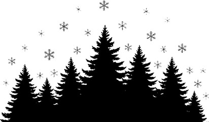 Fototapeta premium Lush pine trees stand on a white background. 