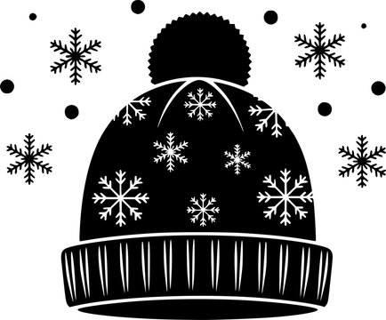 Winter Beanie Hat with Snowflakes and Snowfall Icon Vector
