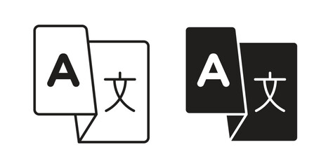 Language icons, vector design. Silhouette and stroke icon collection