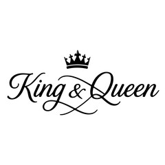 King & Queen Typography with Crown Icon in Elegant Cursive Font for Romantic Royal-Themed Design