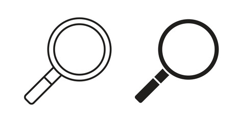 Loupe icons, vector design. Silhouette and stroke icon collection