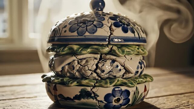 Macro Delftware Burger With Rising Steam Soft Light