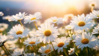 Beautiful White Daisies Blooming In Soft Sunlight