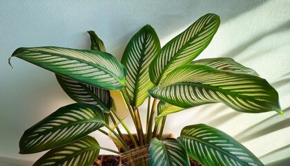 Calathea Makoyana Known As Peacock Calathea The Peacock Plant Prayer Plant Growing Indoors Close Up Of Striped Leaves
