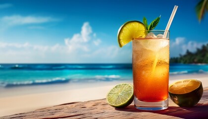 Refreshing Cocktail On The Beach Tropical Paradise Vacation Vibes With Vibrant Drink