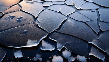 Cracked Ice On A Puddle Texture Background Cracks And Shards On A Dark Background