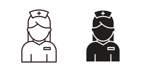 Nurse icons, vector design. Silhouette and stroke icon collection