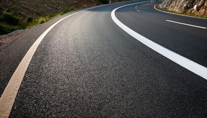 Curved Asphalt Road With White Lane Markings