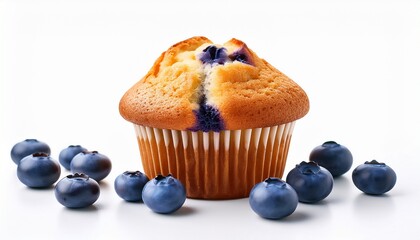 Delicious Blueberry Muffin Isolated On White Background For Breakfast Or Snack