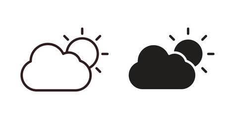 Partially cloudy icons, vector design. Silhouette and stroke icon collection