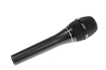 Black wireless condenser microphone isolated on white background