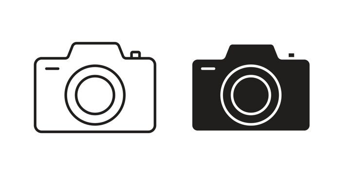 Photo Camera icons, vector design. Silhouette and stroke icon collection