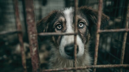 Rescue Dog in Metal Cage