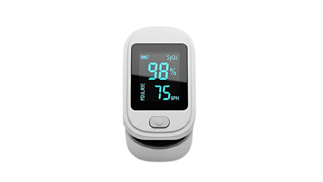 White digital pulse oximeter for measuring blood oxygen saturation spo2 and pulse rate, isolated on transparent background