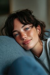 Young woman resting head on hand