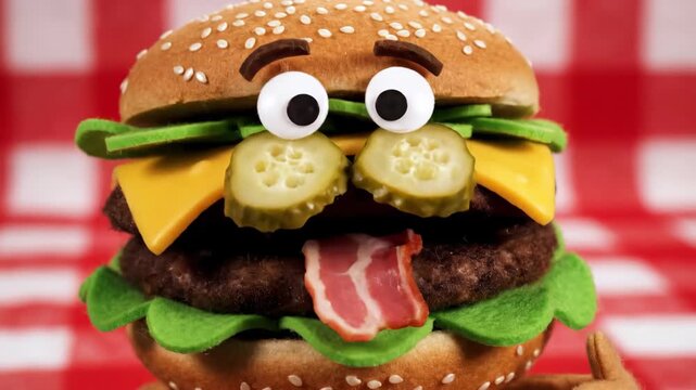 Burger Puppet Speaking With Animated Ingredients