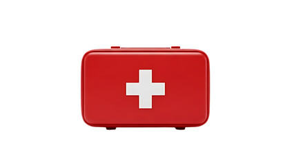 Obraz premium Red first aid kit box with white cross symbol isolated on transparent background