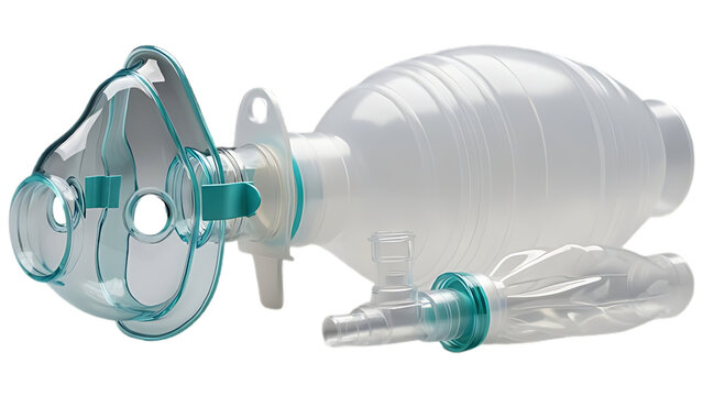 Ambu bag resuscitator with mask and reservoir for artificial respiration and emergency medical aid isolated on transparent background