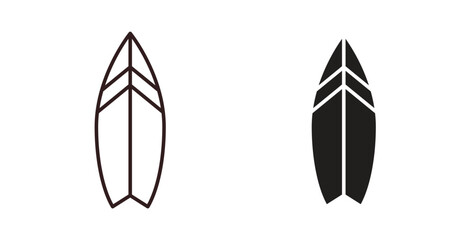 Surf board icons, vector design. Silhouette and stroke icon collection