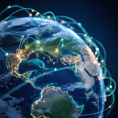 Global network concept with connected lines and nodes on earth