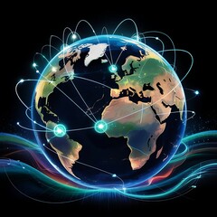 Global network concept with connected lines and nodes on earth