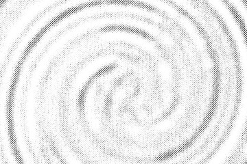 Macro of faint spiral rings in diagonal halftone, black on transparent PNG, resembling soft water ripples or smoke swirl in monochrome.
