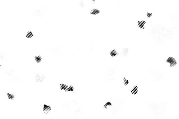 Macro halftone pattern of scattered tiny ink specks and blobs. Sparse black diagonal marks on a transparent background PNG.