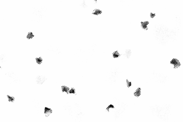 Macro halftone pattern of scattered tiny ink specks and blobs. Sparse black diagonal marks on a transparent background PNG.