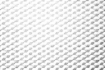 Macro halftone of repeating diagonal line clusters with soft gradient, black printed pattern isolated on transparent background.