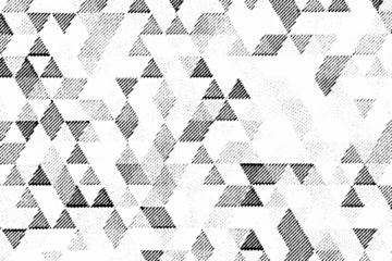 Macro halftone pattern of overlapping shaded triangles forming a random geometric mosaic of black dots and lines on a transparent background.
