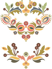 Vector floral Slavic traditional decoration motifs set. For cards, fabric, textiles, clothing, packaging, fabric, paper, wallpaper, wrapping, decor. Folklore hohloma traditional eastern ornament.