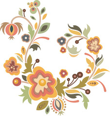 Vector floral Slavic traditional decoration motifs set. For cards, fabric, textiles, clothing, packaging, fabric, paper, wallpaper, wrapping, decor. Folklore hohloma traditional eastern ornament.