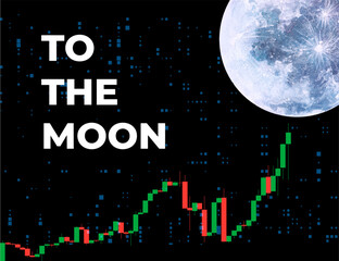 Vector illustration of the stock market theme TO THE MOON, featuring rising charts, representing financial success