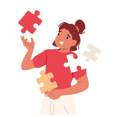 Plakat Teenage girl character finding missing jigsaw pieces of her inner world due to self-understanding