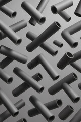 Abstract design with a multitude of tubes. Angled and straight tubes cross in a monochromatic display that is both modern and simple.