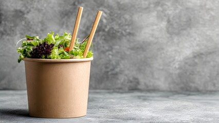 Fresh Salad in Takeaway Container with Chopsticks