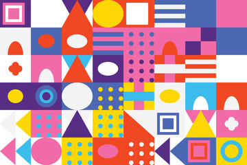 Fototapeta premium Colorful abstract geometric mosaic pattern with modern shapes and vibrant flat design elements, artistic background.