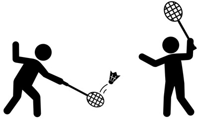 バドミントンのラリーをする2人の人物のシルエットイラスト