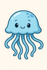 A charming cartoon jellyfish floats cheerfully. Its simple design and friendly face make it perfect for children's illustrations and educational materials.